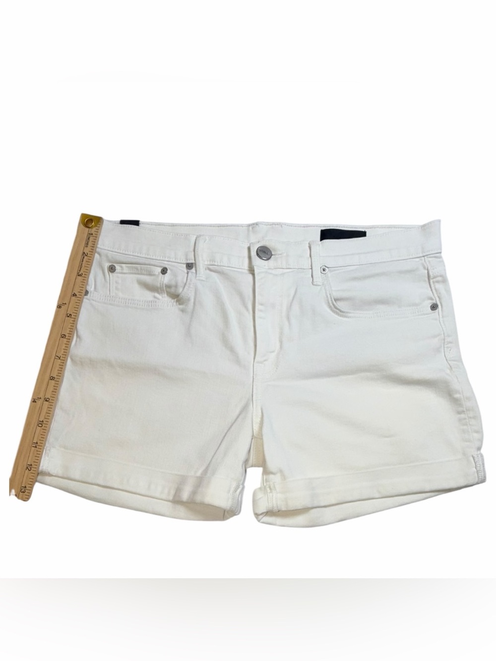 Vince. White Denim Shorts Size 29 Stretch Cotton Cuffed Mid Rise - Picture 5 of 9